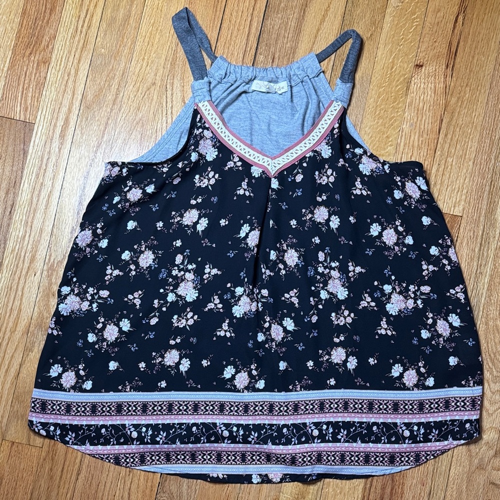 Rewind Tank Woman's Gray Casual Cottage Floral Tank Top XL